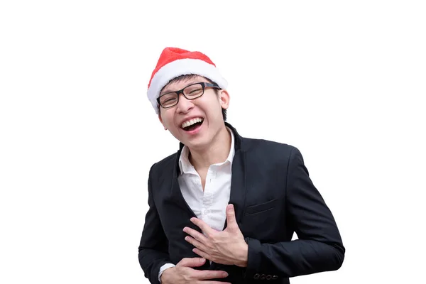Üzletember Boldog Mosolygós Karácsonyi Fesztivál Témák Elszigetelt Fehér Háttér — Stock Fotó