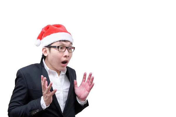 Business Man Has Shocking Surprised Christmas Festival Themes Isolated White — Stock Photo, Image