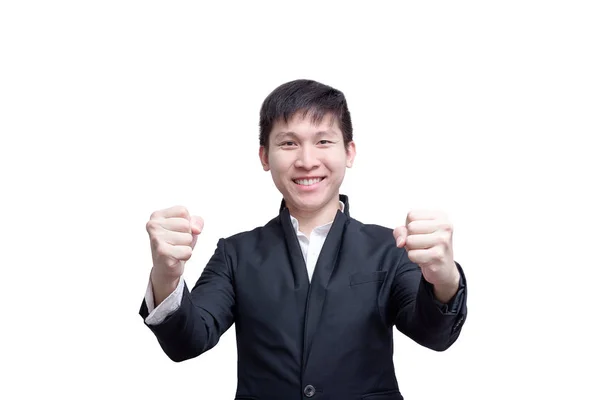 Азія Бізнесмен Має Щасливі Успіхом Мета Ізольовані Білому Тлі — стокове фото