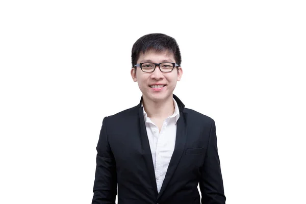 Asia Üzletember Már Elégedett Siker Cél Elszigetelt Fehér Background — Stock Fotó