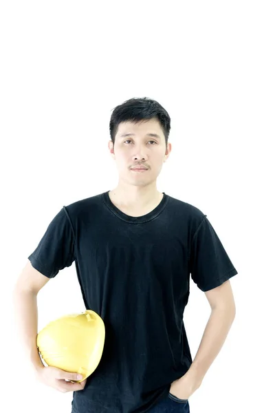 Business Man Ingenieur Werknemer Met Zwart Shirt Geïsoleerd Witte Achtergrond — Stockfoto