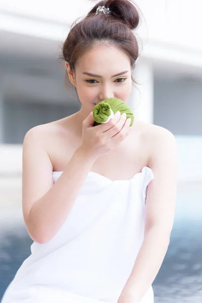 Portrait of beautiful asian people having hand massage in spa salon. Beauty, healthy, spa and relaxation concept.