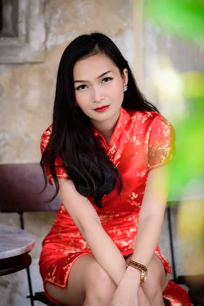 Portrait Fille Asiatique Chinoise Thaïlandaise Avec Concept Heureux Nouvel Chinois — Photo