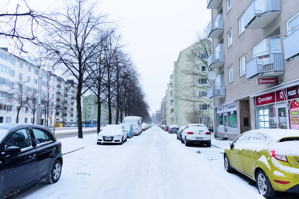 Editorial Helsinki City Finlândia Dezembro 2018 Carro Estrada Aldeia Com — Fotografia de Stock