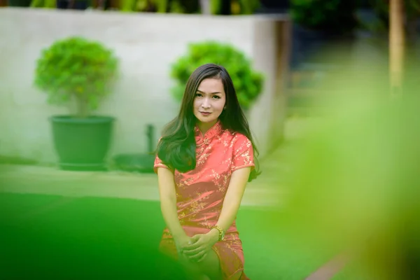 Portrét Asijské Čínské Thajské Dívky Konceptem Šťastný Čínský Nový Rok — Stock fotografie