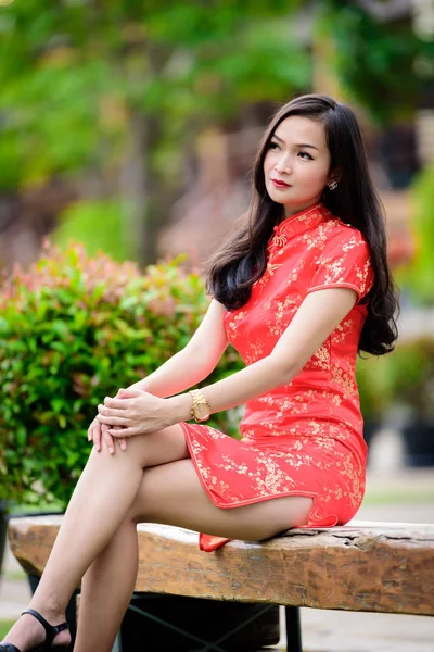 Portrait Fille Asiatique Chinoise Thaïlandaise Avec Concept Heureux Nouvel Chinois — Photo