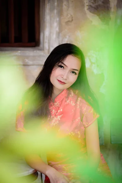 Portré Ázsiai Kínai Thai Lány Boldog Kínai Újév Koncepció — Stock Fotó