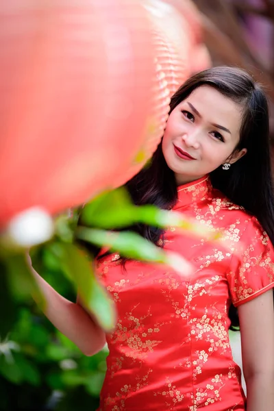Retrato Menina Chinesa Tailandesa Asiática Com Conceito Feliz Ano Novo — Fotografia de Stock