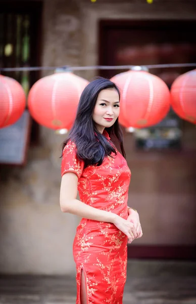 Retrato Menina Chinesa Tailandesa Asiática Com Conceito Feliz Ano Novo — Fotografia de Stock