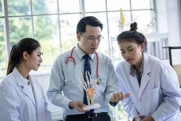 Aziatische leraar heeft onderwijs naar student over wetenschap en anatomische — Stockfoto