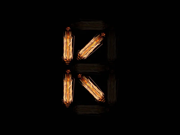 Английский алфавит K из шпилей лампочек — стоковое фото