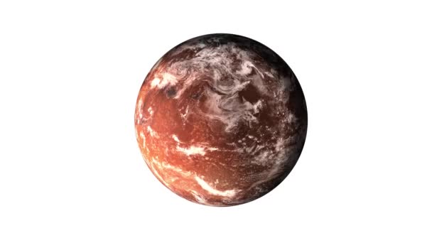 Планета Солнечной Системы Марс Вращающейся Атмосферой Белом Фоне Изолирована Видеозапись — стоковое видео