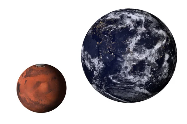 Mars güneş izole sistemi ile gece dünya gezegeni — Stok fotoğraf