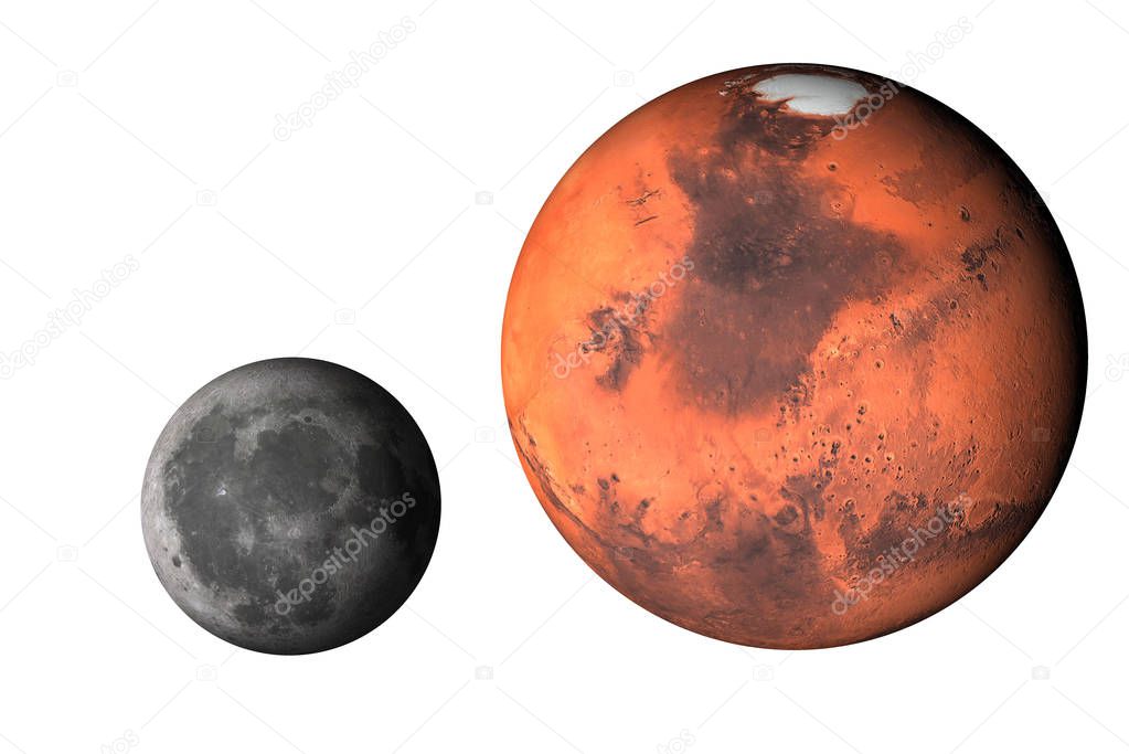 Planet Mars with moon Isolated