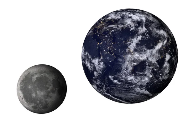Planeta Terra com lua de sistema solar isolado — Fotografia de Stock