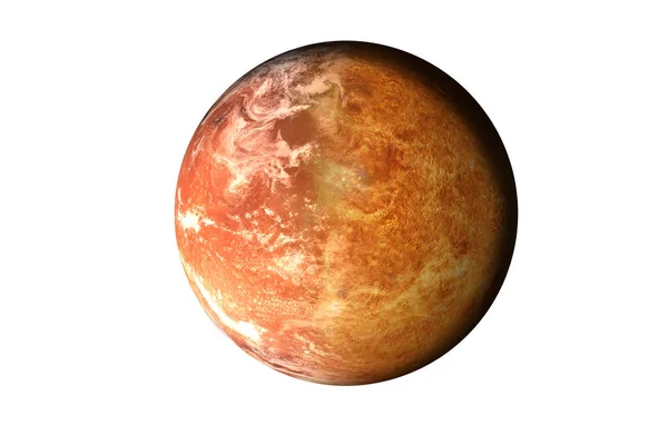 Halve planeet Mars met sfeer met halve Venus planeet van het zonnestelsel geïsoleerd op een witte achtergrond. Dood van de planeet. Elementen van dit beeld werden geleverd door Nasa. Voor elke wens gebruik. — Stockfoto