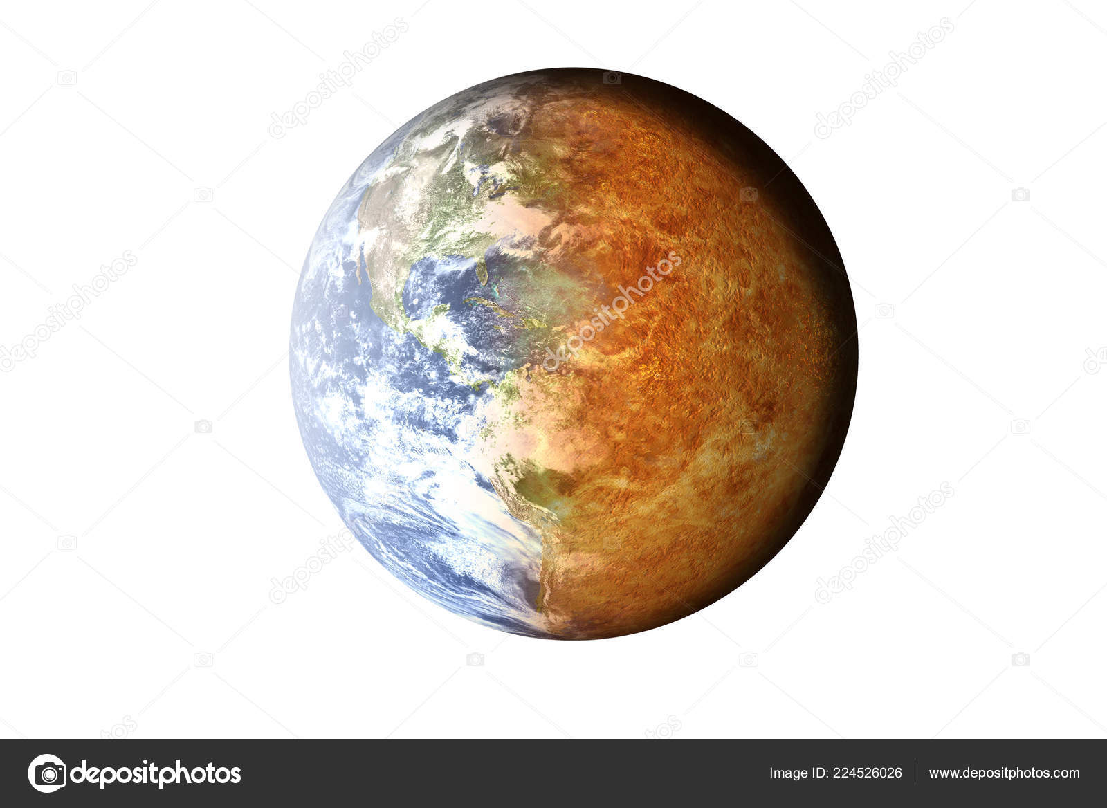 Half Planet Earth With Atmosphere With Half Venus Planet Of