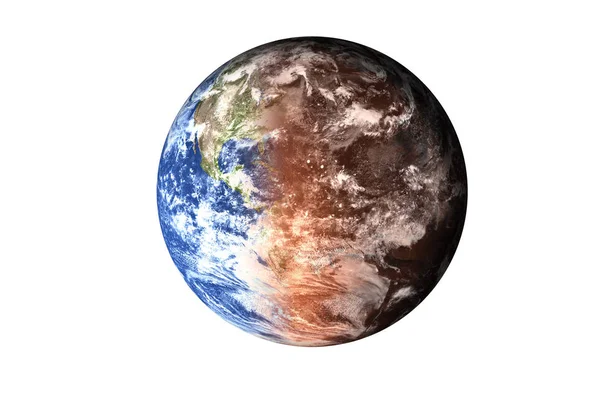 Half planet Earth with atmosphere with half Mars planet of solar system isolated on white background. Death of the planet. Elements of this image were furnished by NASA. For any purprose use.