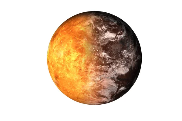 Halve planeet Mars met sfeer met halve Venus planeet van het zonnestelsel geïsoleerd op een witte achtergrond. Dood van de planeet. Elementen van dit beeld werden geleverd door Nasa. Voor elke wens gebruik. — Stockfoto