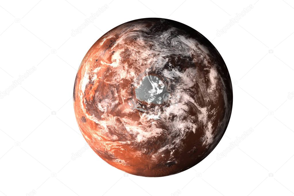Planet Mars with atmosphere top side Isolated