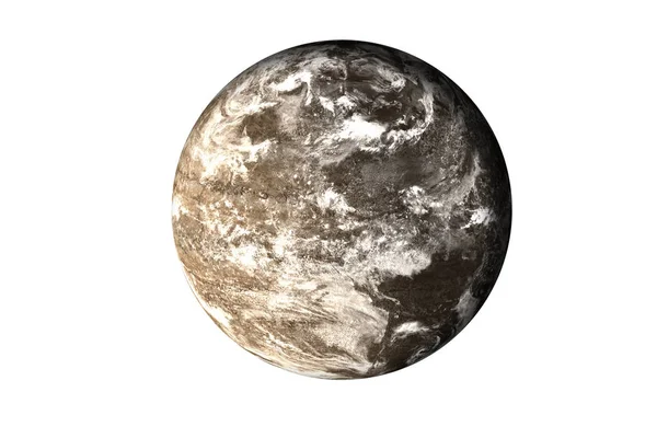 Dunkler gesteinstoter Planet mit Atmosphäre im Raum isoliert auf weiß. — Stockfoto