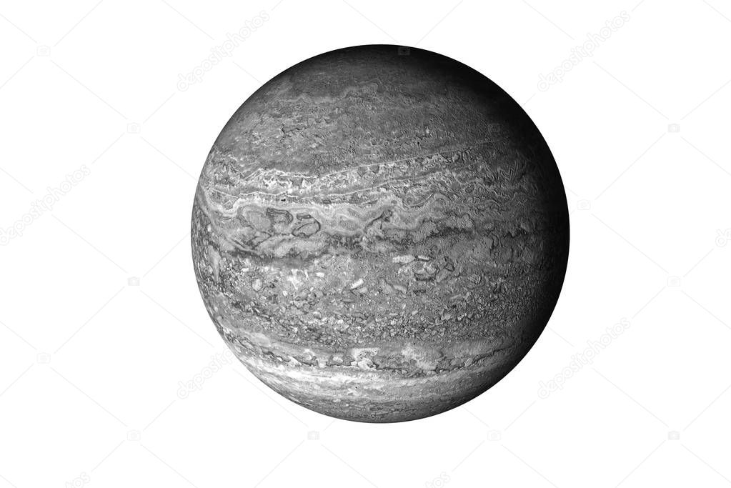 Grey planet with rock surface in the space isolated on white.