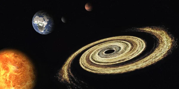 Černá díra poblíž planety sluneční syatem. Prvky tohoto obrazu byly vybaveny NASA. — Stock fotografie