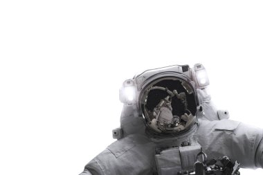 Beyaz arka plan üzerinde izole uzay astronot. Bu görüntü unsurları Nasa tarafından döşenmiş
