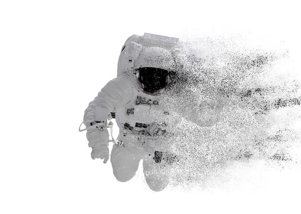 在白色背景上分离出的太空宇航员粒子分解。这张图片的元素是由美国宇航局提供的 — 图库照片