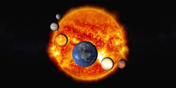 Slunce na planetách sluneční soustavy — Stock fotografie