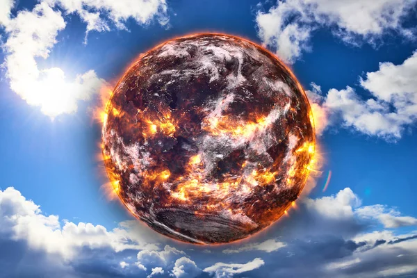 Planet Earth explosion with fire — Stock Photo, Image