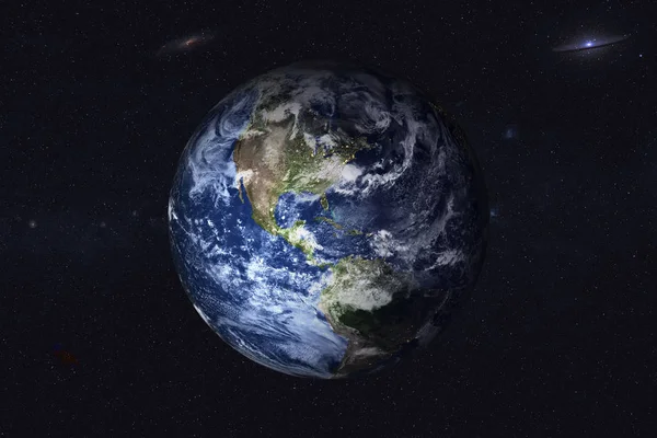 太阳系的行星地球与夜光在太空中的行星地球 — 图库照片