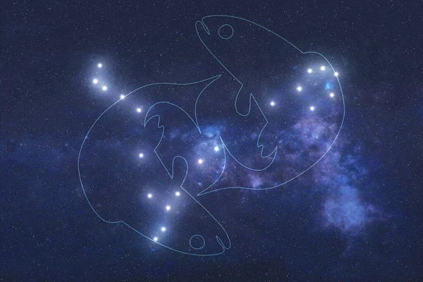 Signo Del Zodíaco Piscis Constelación Estrellas Espacio Exterior Con Forma — Foto de Stock