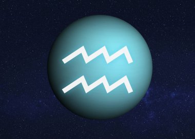 Zodiac, Kova burcunun astrolojik bilgilerini imzaladı. 3 boyutlu resimleme. Bu görüntünün elementleri NASA tarafından döşendi.