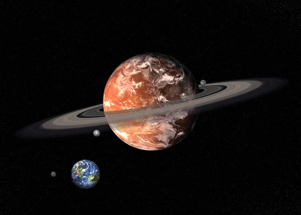 Planety Sluneční Soustavy Pohromadě Vesmíru Země Mars Atmosférou Kruhem Tapeta — Stock fotografie