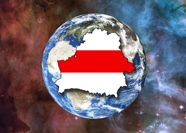 Bílá červená bílá Bělorusko obrys na planetě Zemi ve vesmíru — Stock fotografie