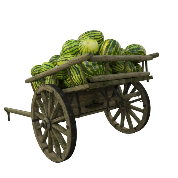 Wooden Cart Filled Top Watermelons — Stock Photo, Image