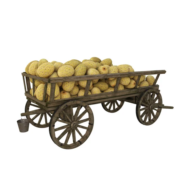 Holzwagen Mit Melonenernte Gefüllt — Stockfoto