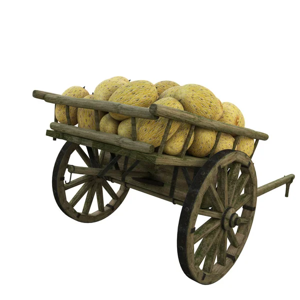 Holzwagen Mit Melonenernte Gefüllt — Stockfoto