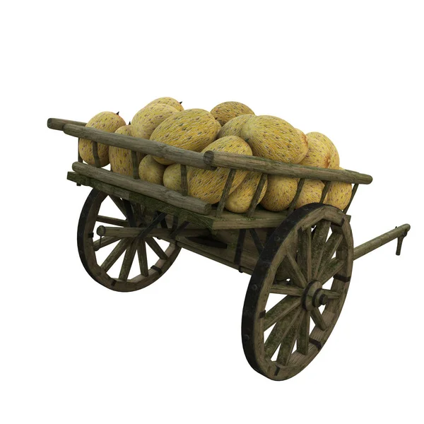 Drewniany Wózek Wypełnione Melon Żniwa — Zdjęcie stockowe