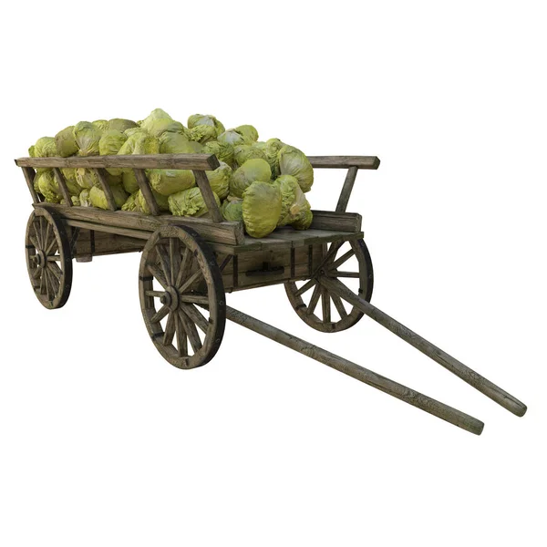 Wooden cart with cabbage — ストック写真