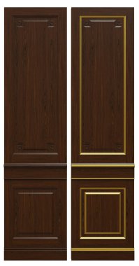 Klasik ahşap panel ve kaplama ve patina altın, 3d render.