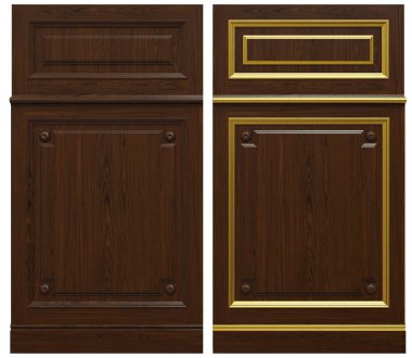 Klasik ahşap panel ve kaplama ve patina altın, 3d render.