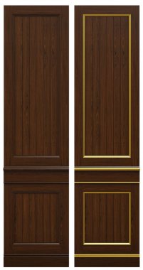 Klasik ahşap panel ve kaplama ve patina altın, 3d render.