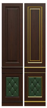 Klasik ahşap panel ve kaplama ve patina altın, 3d render.