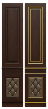 Klasik ahşap panel ve kaplama ve patina altın, 3d render.