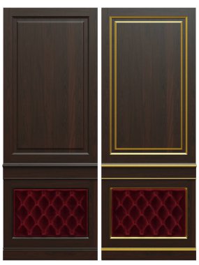 Klasik ahşap panel ve kaplama ve patina altın, 3d render.