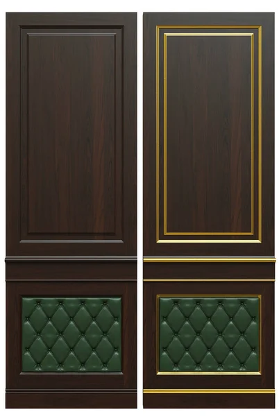 Painel de madeira clássico e folheado e ouro pátina, renderização 3d . — Fotografia de Stock