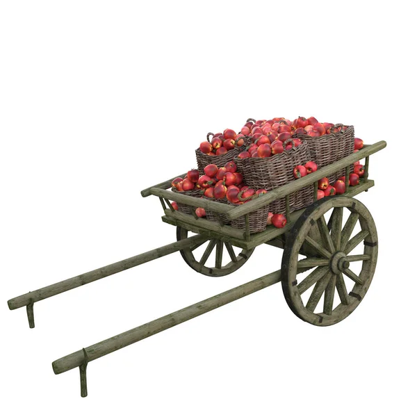 Ξύλινο καλάθι με κόκκινα ώριμα μήλα σε κουβάδες. — Φωτογραφία Αρχείου