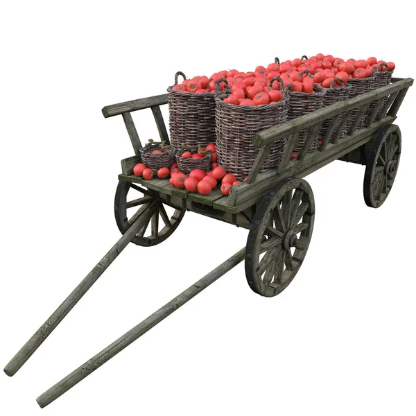 Ripe tomatoes in a wooden cart — Stock Photo, Image
